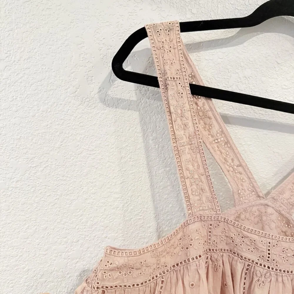 Unsubscribed Pink Eyelet Cami Tank Top Sleeveless Cotton Boho Casual Festival - Picture 4 of 8